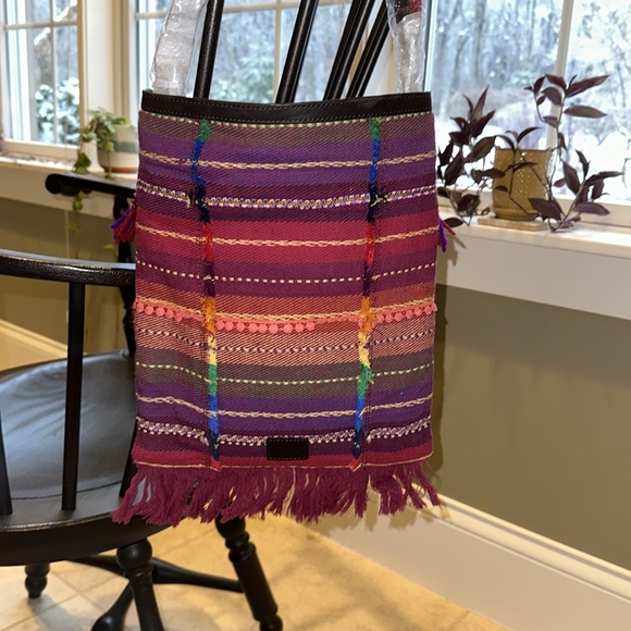 TOMS women’s Crossbody Bag Rainbow Summit Stripe Embellished Boho Tassel Artisan - Picture 8 of 16